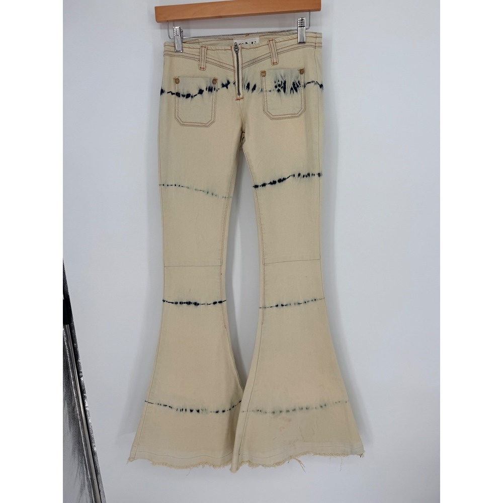One Teaspoon Cream Tie Dye Flare Jeans Bell Bottom Raw 22 Indigo Boho Festival - Picture 3 of 15